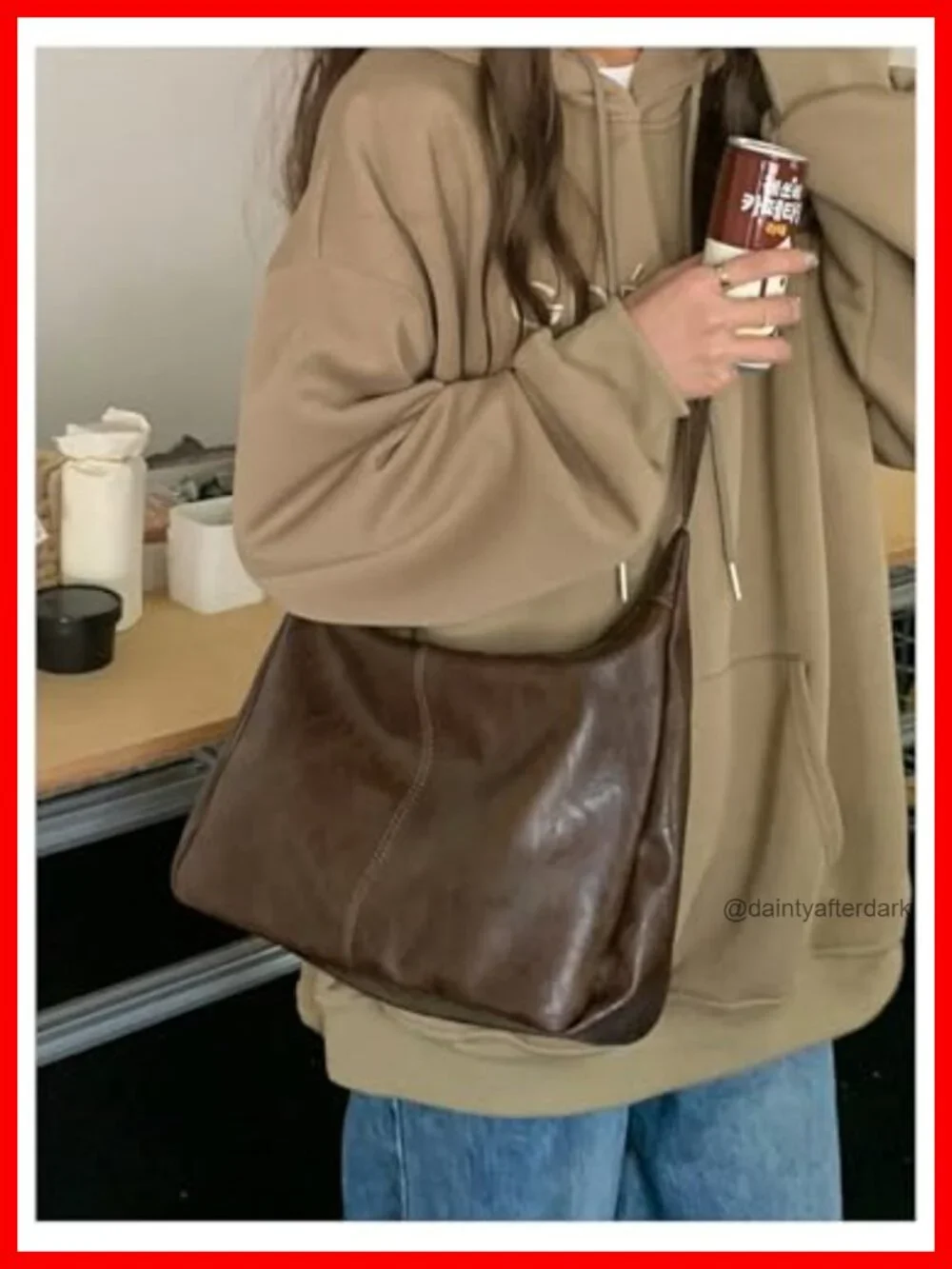 Soft PU Leather Crossbody Hobo Bag Vintage Slouchy Zipper